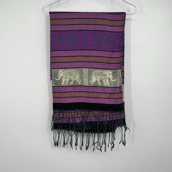 Scarves Pashmina Elephants Cashmere Scarf Shawl Wrap 72” Boho Festival Hippie - Picture 2 of 8